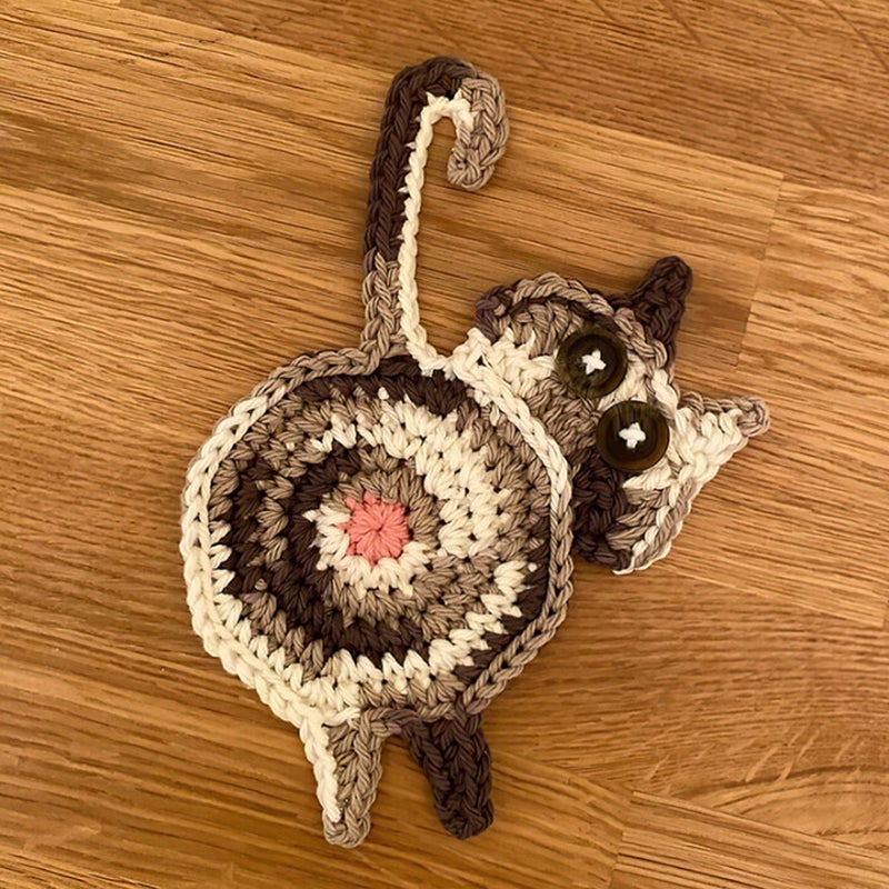 😻Süßer Katzenarsch Strickuntersetzer✨