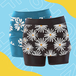 Mittelhohe Jogginghose mit Gänseblümchen-Print für Damen mit Seitentaschen