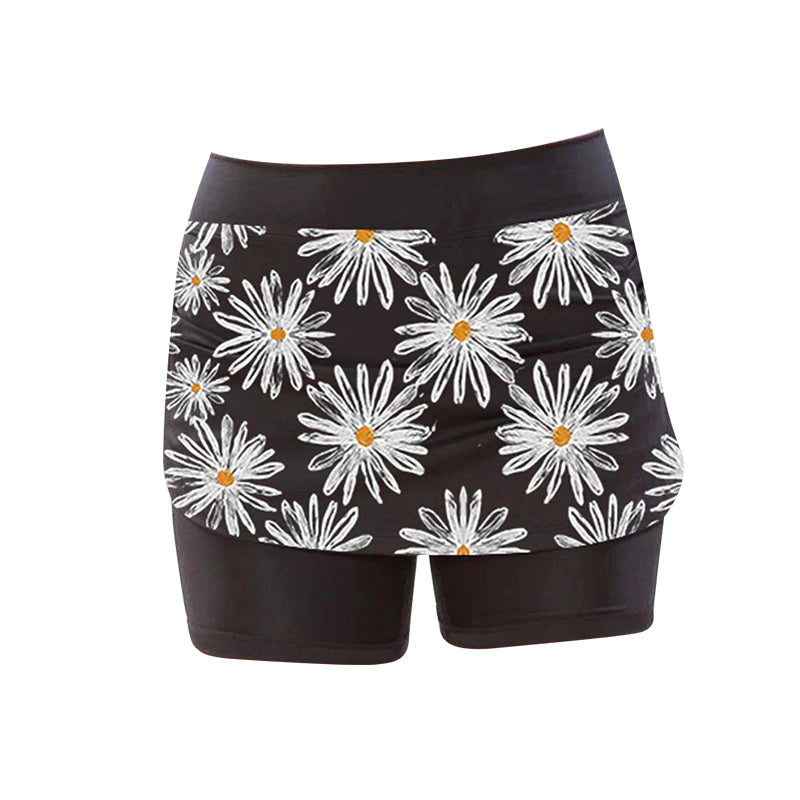 Mittelhohe Jogginghose mit Gänseblümchen-Print für Damen mit Seitentaschen