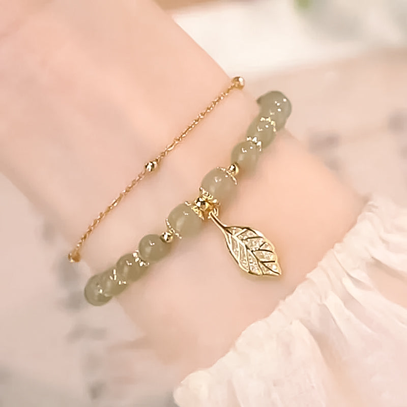 👑Doppelschichtiges Hetian-Jade-Armband mit Blättern🌷