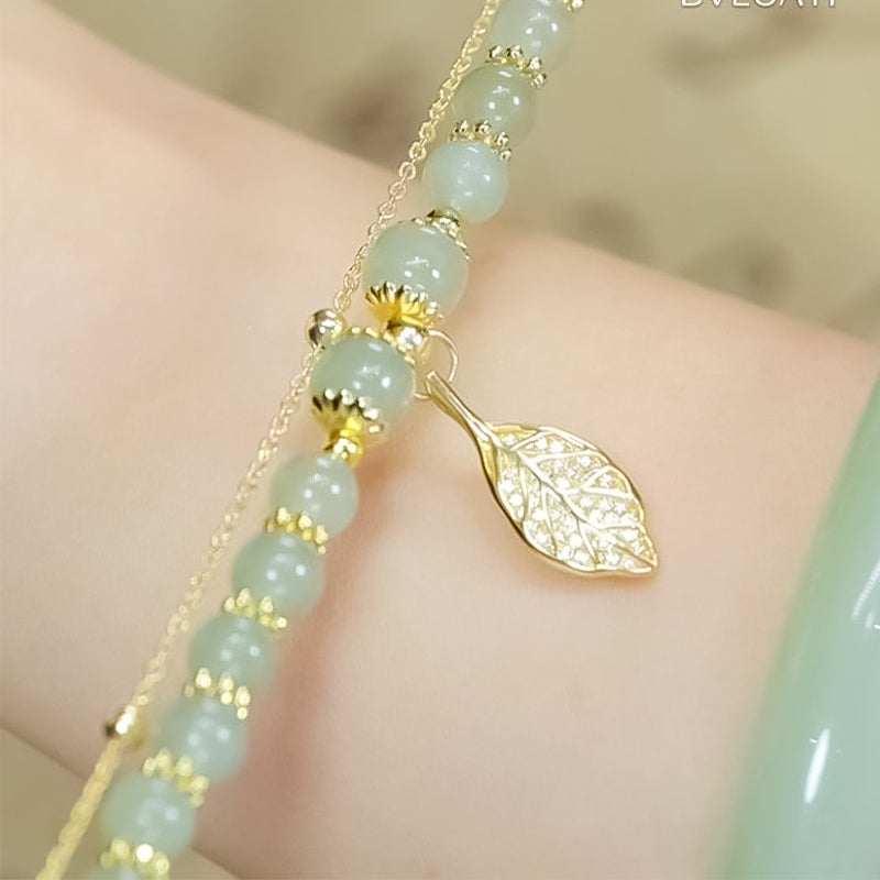 👑Doppelschichtiges Hetian-Jade-Armband mit Blättern🌷