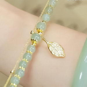 👑Doppelschichtiges Hetian-Jade-Armband mit Blättern🌷