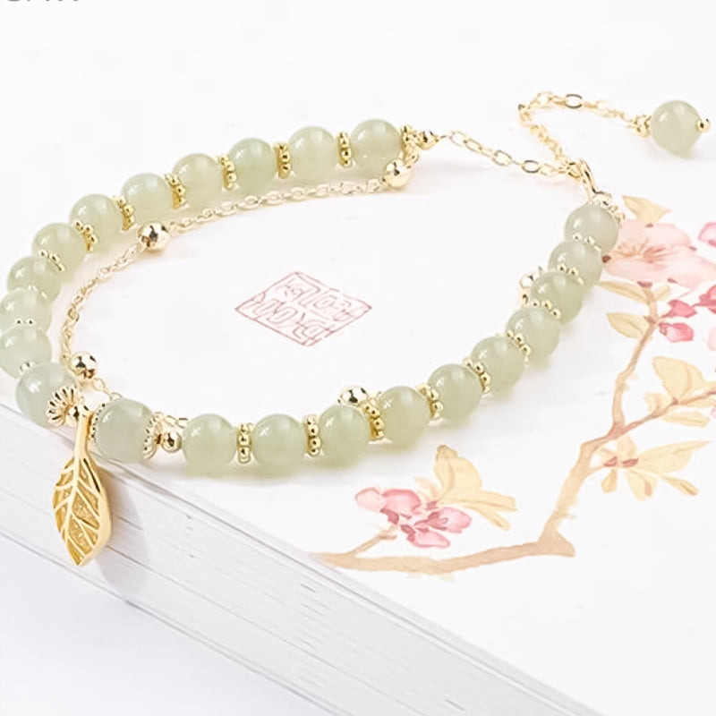 👑Doppelschichtiges Hetian-Jade-Armband mit Blättern🌷