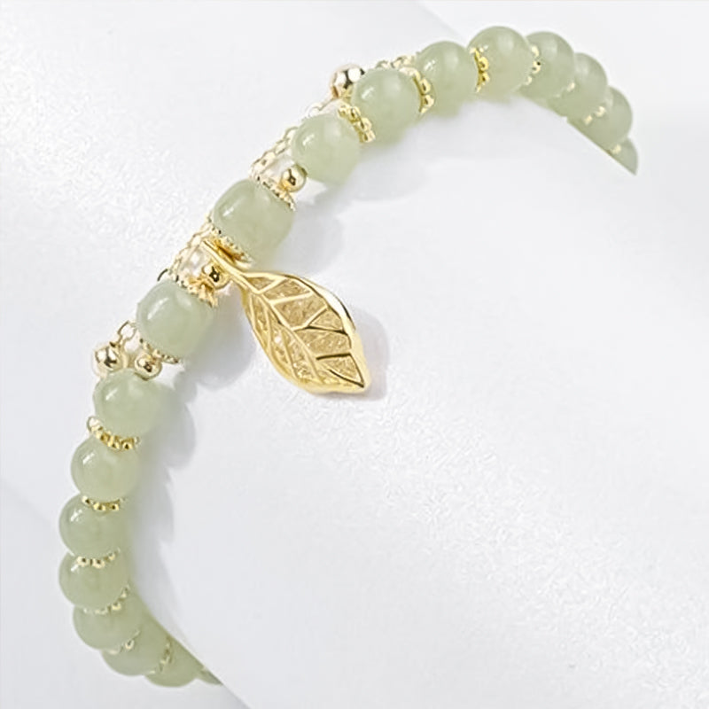 👑Doppelschichtiges Hetian-Jade-Armband mit Blättern🌷