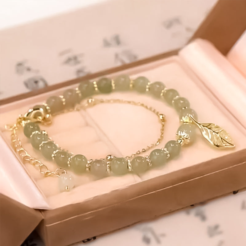 👑Doppelschichtiges Hetian-Jade-Armband mit Blättern🌷