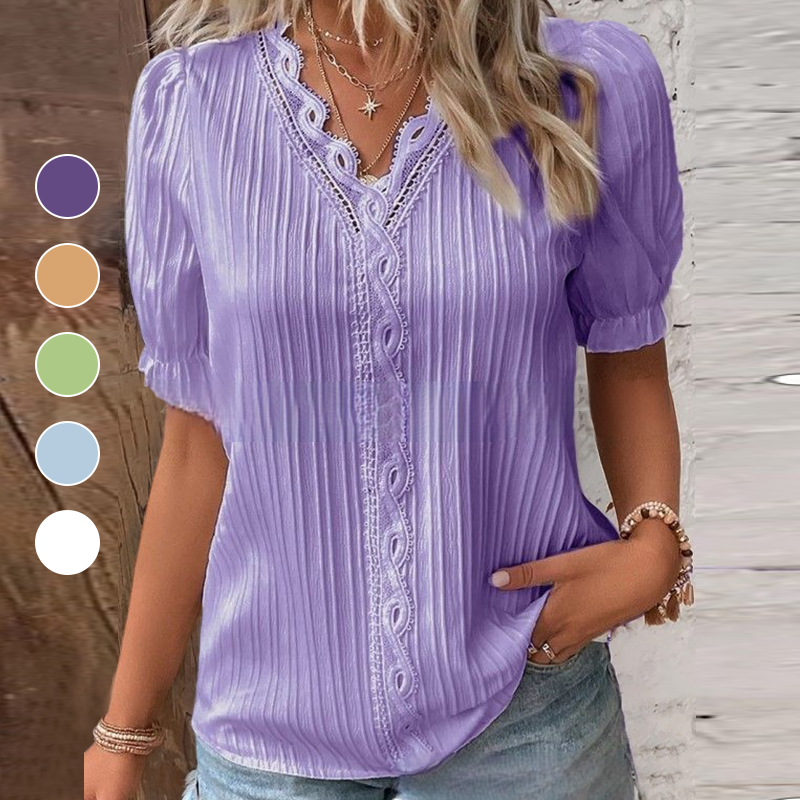 Elegante Bluse mit V-Ausschnitt und schlichter Spitze