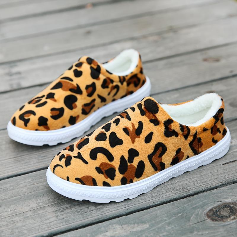 Unisex Leopard Flache Baumwollschuhe, bequeme Hausschuhe