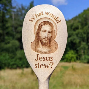 Interessanter Holzlöffel über Jesus