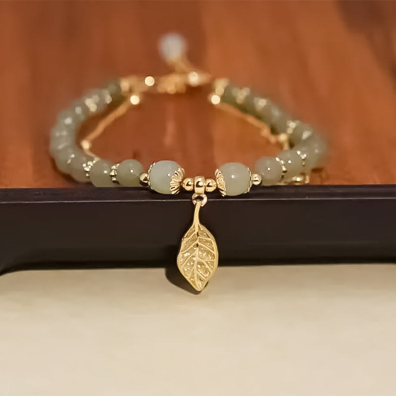 👑Doppelschichtiges Hetian-Jade-Armband mit Blättern🌷