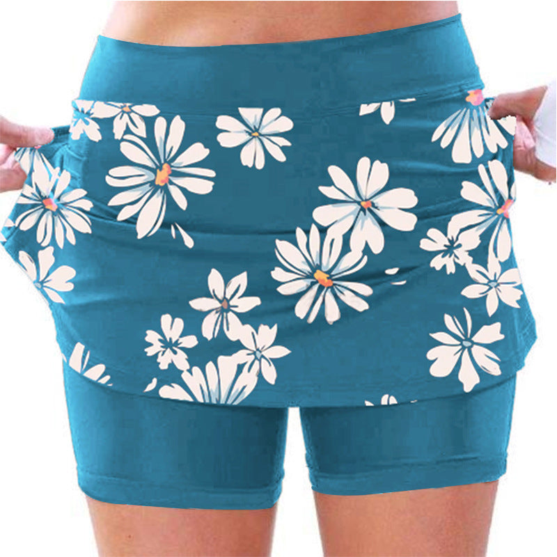 Mittelhohe Jogginghose mit Gänseblümchen-Print für Damen mit Seitentaschen