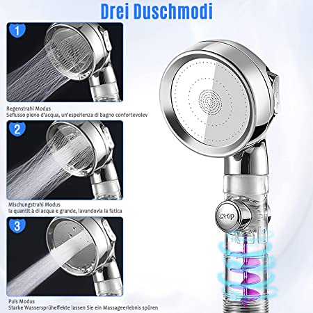 3-Modus einstellbarer Hochdruck-Wasserspar Duschkopf