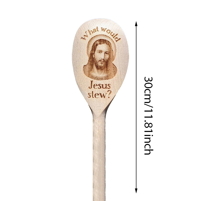 Interessanter Holzlöffel über Jesus