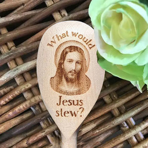 Interessanter Holzlöffel über Jesus