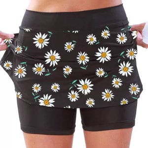 Mittelhohe Jogginghose mit Gänseblümchen-Print für Damen mit Seitentaschen