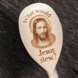 Interessanter Holzlöffel über Jesus