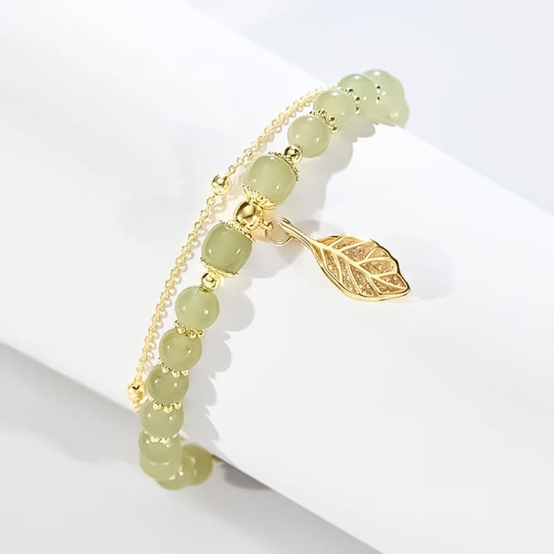 👑Doppelschichtiges Hetian-Jade-Armband mit Blättern🌷