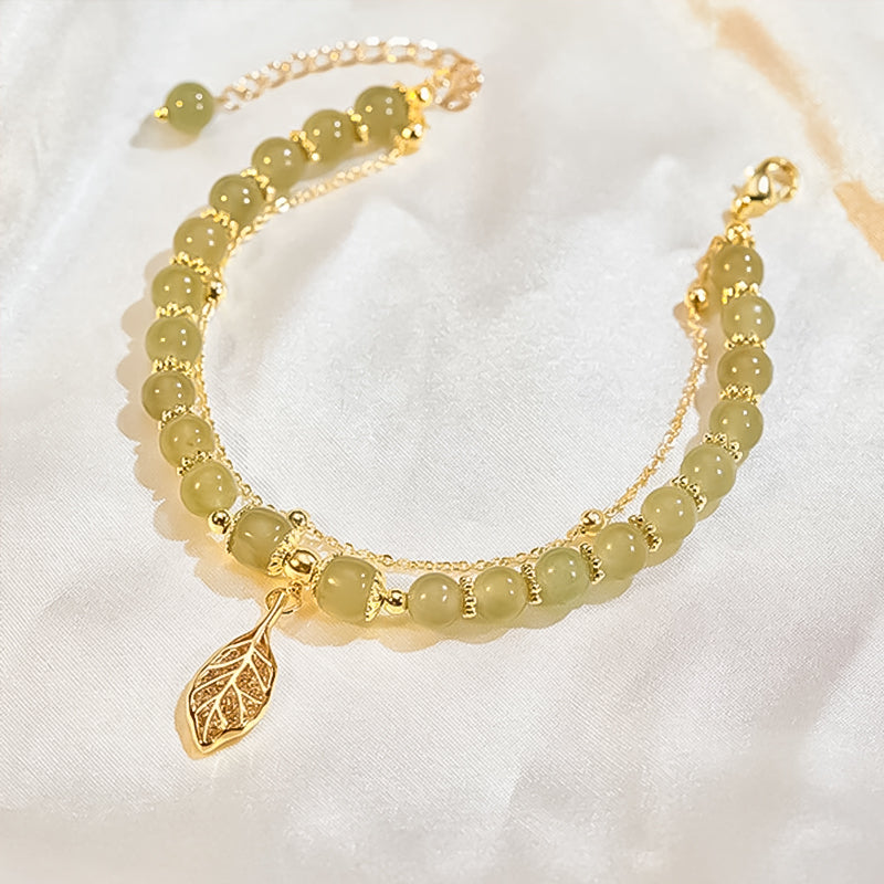 👑Doppelschichtiges Hetian-Jade-Armband mit Blättern🌷