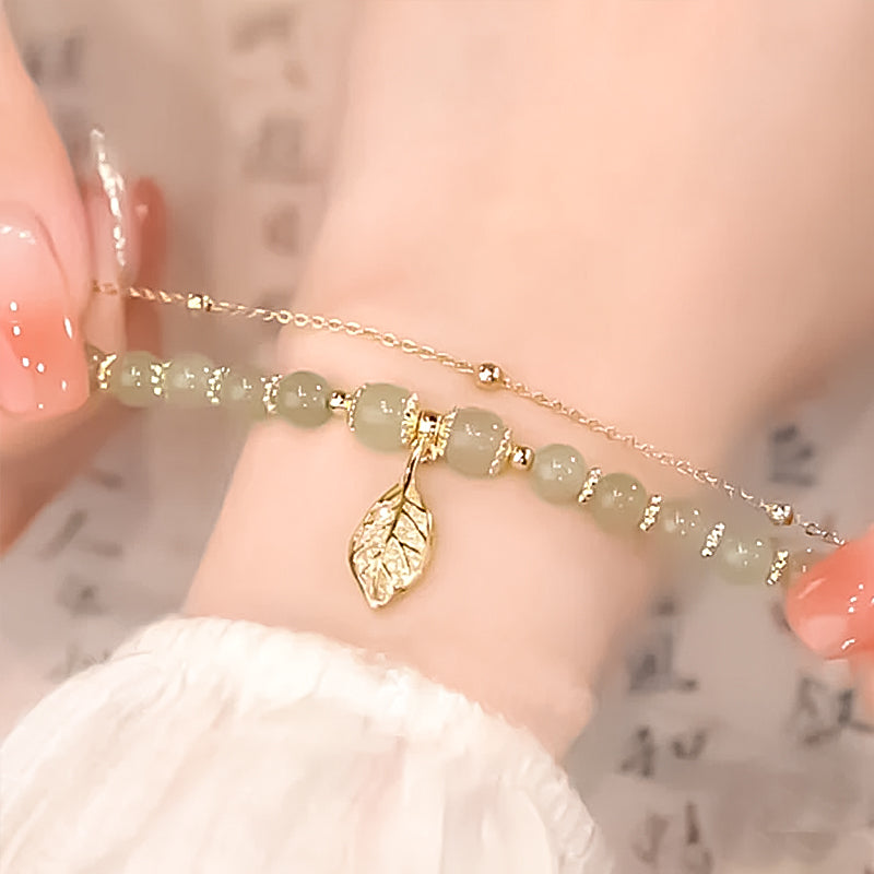 👑Doppelschichtiges Hetian-Jade-Armband mit Blättern🌷