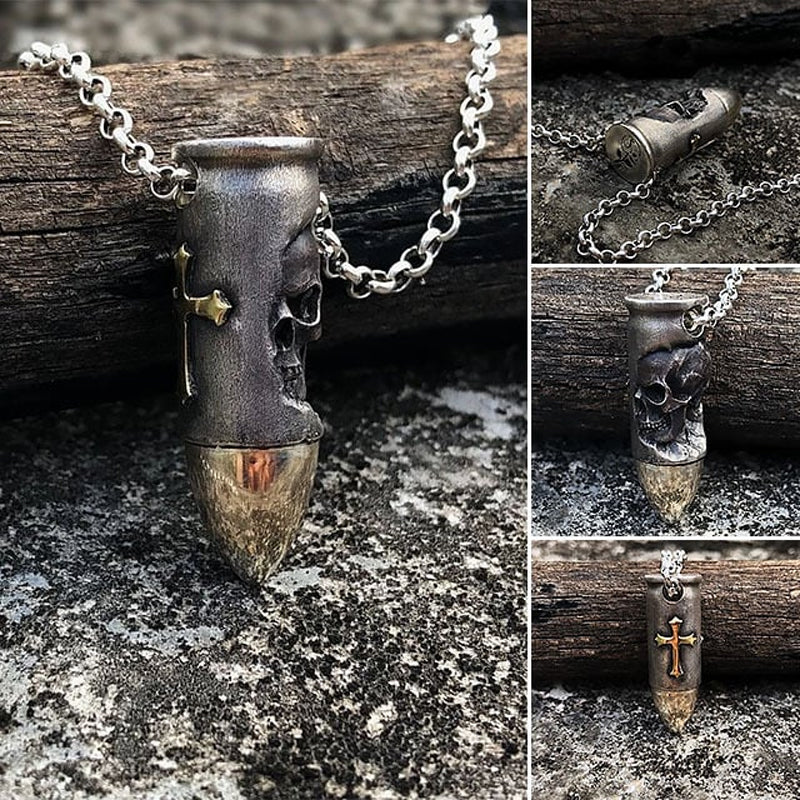 Heiliges Kreuz Bullet Totenkopf Halskette